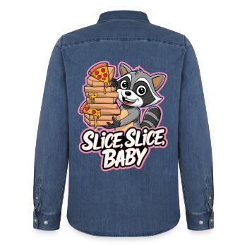 Tranche, Tranche, Bébé - Chemise en denim homme bio Stanley/Stella - bleu moyen délavé  - Dos - AI Model Male 185 light (185cm)