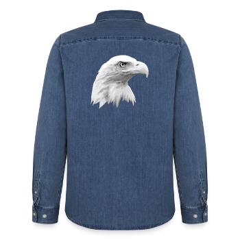 Eagle's Head, Bald Eagle, Eagle, Bird of Prey - Men’s Organic Denim Shirt by Stanley/Stella - mid washy  - Back - AI Model Male 185 light (185cm)