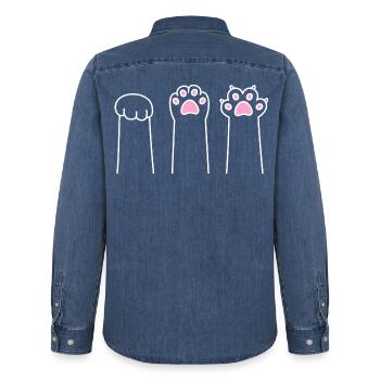 Cat Paw Game Cat Paws Stone Paper Scissors - Chemise en denim homme bio Stanley/Stella - bleu moyen délavé  - Dos - AI Model Male 185 light (185cm)