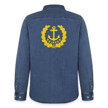 Skipper Anchor Logo or - Chemise en denim homme bio Stanley/Stella - bleu moyen délavé  - Dos - AI Model Male 185 light (185cm)