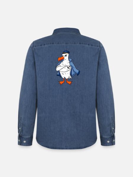 Muscular seagull with anchor tattoo seagull gift - Men’s Organic Denim Shirt by Stanley/Stella - mid washy 