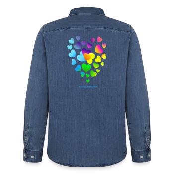 Herzen bunte Herzen Herzen Haufen - Männer Jeanshemd Organic von Stanley/Stella - verwaschenes Mittelblau  - Hinten - AI Model Male 185 light (185cm)