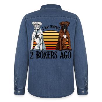 boxer - Men’s Organic Denim Shirt by Stanley/Stella - mid washy  - Back - AI Model Male 185 light (185cm)