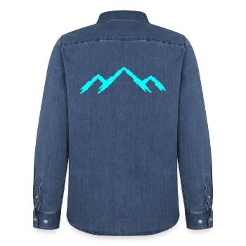 Berg Bergsteigen - Männer Jeanshemd Organic von Stanley/Stella - verwaschenes Mittelblau  - Hinten - AI Model Male 185 light (185cm)