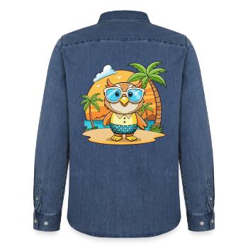 Eule Lustige Cartoon Sommer Strand Sonnenbrille - Männer Jeanshemd Organic von Stanley/Stella - verwaschenes Mittelblau  - Hinten - AI Model Male 185 light (185cm)