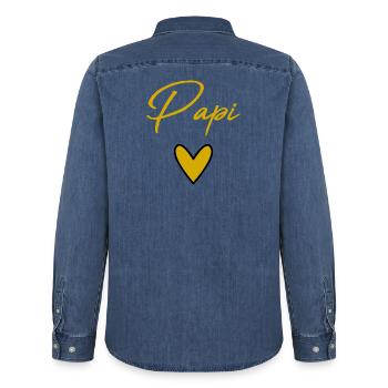 PAPY. FÊTE DES PÈRES. BONNE FÊTE PAPY - Chemise en denim homme bio Stanley/Stella - bleu moyen délavé  - Dos - AI Model Male 185 light (185cm)