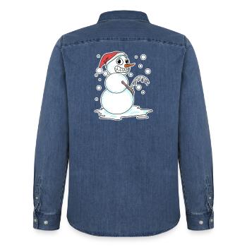 Snowman funny - Men’s Organic Denim Shirt by Stanley/Stella - mid washy  - Back - AI Model Male 185 light (185cm)