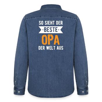So sieht der beste Opa der Welt aus - Männer Jeanshemd Organic von Stanley/Stella - verwaschenes Mittelblau  - Hinten - AI Model Male 185 light (185cm)