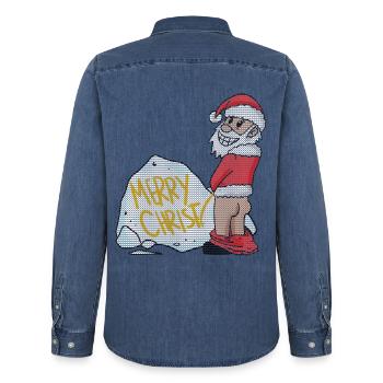 Ugly Christmas Lustig - Männer Jeanshemd Organic von Stanley/Stella - verwaschenes Mittelblau  - Hinten - AI Model Male 185 light (185cm)