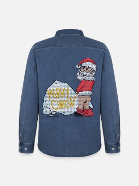 Noël laid drôle - Chemise en denim homme bio Stanley/Stella - bleu moyen délavé