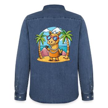 Camel Lustige Cartoon Sommer Strand Sonnenbrille - Männer Jeanshemd Organic von Stanley/Stella - verwaschenes Mittelblau  - Hinten - AI Model Male 185 light (185cm)