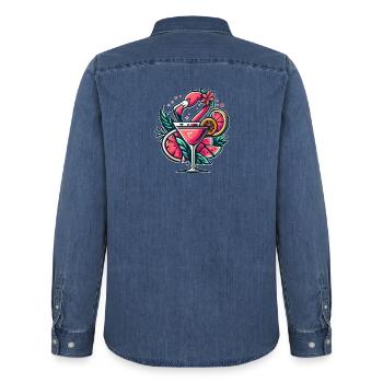 Flamingo Cocktail Logo - Chemise en denim homme bio Stanley/Stella - bleu moyen délavé  - Dos - AI Model Male 185 light (185cm)