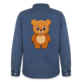 Ours Mignon Mascotte Personnage De Dessin Animé Kawaii - Chemise en denim homme bio Stanley/Stella - bleu moyen délavé  - Dos - AI Model Male 185 light (185cm)