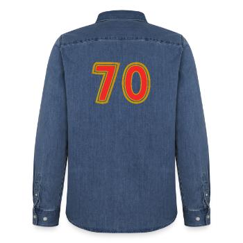 70. 70 JAHRE. 70-JÄHRIGES JUBILÄUM. 70-JÄHRIGES JUBILÄUM. - Männer Jeanshemd Organic von Stanley/Stella - verwaschenes Mittelblau  - Hinten - AI Model Male 185 light (185cm)