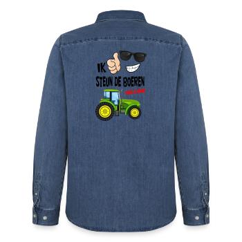 farmers protest with enough is enough for the farmers - Men’s Organic Denim Shirt by Stanley/Stella - mid washy  - Back - AI Model Male 185 light (185cm)