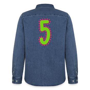5. 5 ANS. 5e ANNIVERSAIRE. ANNIVERSAIRE 5 ANS - Chemise en denim homme bio Stanley/Stella - bleu moyen délavé  - Dos - AI Model Male 185 light (185cm)