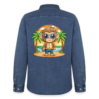 Affe Lustige Cartoon Sommer Strand Sonnenbrille - Männer Jeanshemd Organic von Stanley/Stella - verwaschenes Mittelblau  - Hinten - AI Model Male 185 light (185cm)
