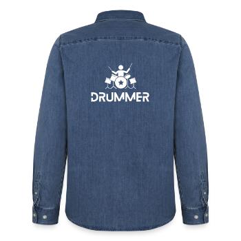 drummer in action - Männer Jeanshemd Organic von Stanley/Stella - verwaschenes Mittelblau  - Hinten - AI Model Male 185 light (185cm)