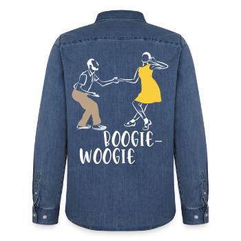 Fetziger Boogie-Woogie Tanzabend - Männer Jeanshemd Organic von Stanley/Stella - verwaschenes Mittelblau  - Hinten - AI Model Male 185 light (185cm)