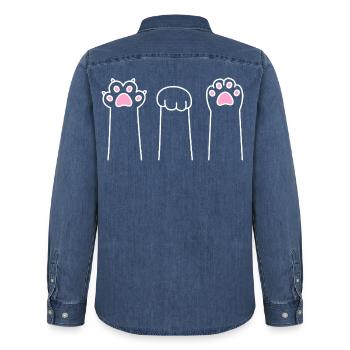 Cat Paw Game Cat Paws Scissors Stone Paper - Chemise en denim homme bio Stanley/Stella - bleu moyen délavé  - Dos - AI Model Male 185 light (185cm)