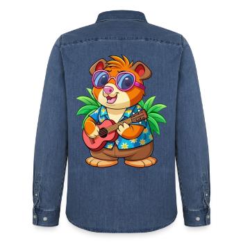 Drôle Cochon D’Inde Lunettes De Soleil De Plage D’été Hawaïen - Chemise en denim homme bio Stanley/Stella - bleu moyen délavé  - Dos - AI Model Male 185 light (185cm)