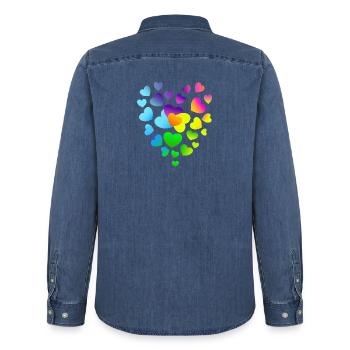 Herz Herzen bunte Herzen - Männer Jeanshemd Organic von Stanley/Stella - verwaschenes Mittelblau  - Hinten - AI Model Male 185 light (185cm)