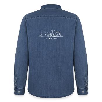 London Capital England Skyline Tower-Bridge - Men’s Organic Denim Shirt by Stanley/Stella - mid washy  - Back - AI Model Male 185 light (185cm)