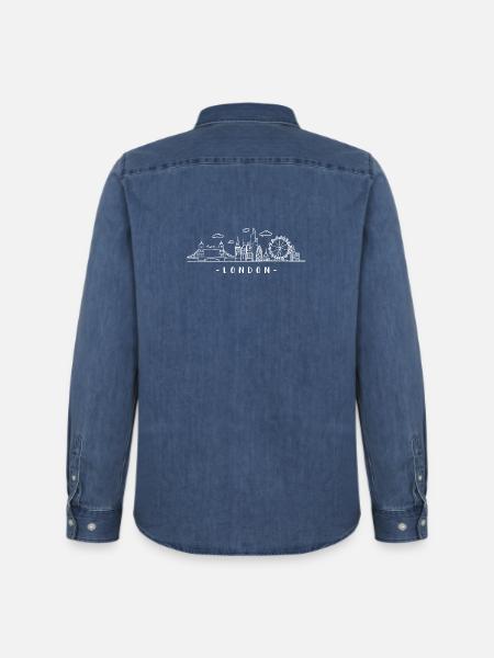 London Capital England Skyline Tower-Bridge - Chemise en denim homme bio Stanley/Stella - bleu moyen délavé 