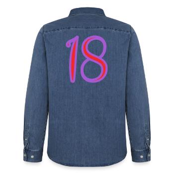 18. 18 JAHRE ALT. 18-JÄHRIGES JUBILÄUM. GEBURTSTAG 18 JAHRE. - Männer Jeanshemd Organic von Stanley/Stella - verwaschenes Mittelblau  - Hinten - AI Model Male 185 light (185cm)