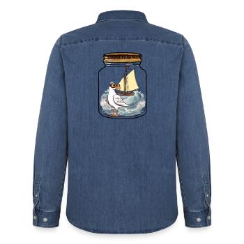 maritim Möwe Flaschenpost Möwen Segelschiff - Männer Jeanshemd Organic von Stanley/Stella - verwaschenes Mittelblau  - Hinten - AI Model Male 185 light (185cm)