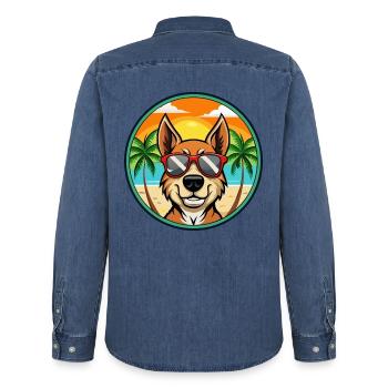 Litauischer Windhund Rasse Cartoon Sonnenbrille Strand - Männer Jeanshemd Organic von Stanley/Stella - verwaschenes Mittelblau  - Hinten - AI Model Male 185 light (185cm)