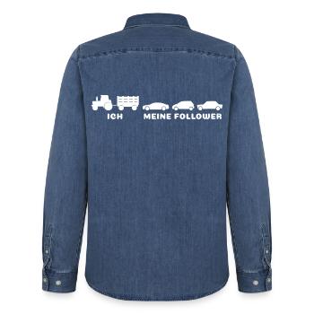Ich meine Follower - Landwirt Bauer Traktor Autos - Männer Jeanshemd Organic von Stanley/Stella - verwaschenes Mittelblau  - Hinten - AI Model Male 185 light (185cm)