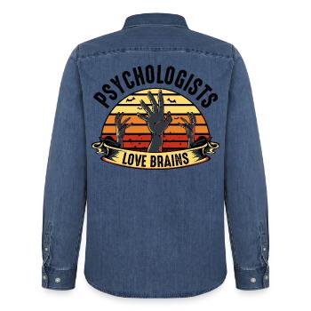 Psychologe - Männer Jeanshemd Organic von Stanley/Stella - verwaschenes Mittelblau  - Hinten - AI Model Male 185 light (185cm)