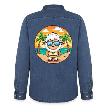 Schaf Lustige Cartoon Sommer Strand Sonnenbrille - Männer Jeanshemd Organic von Stanley/Stella - verwaschenes Mittelblau  - Hinten - AI Model Male 185 light (185cm)