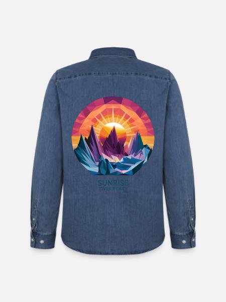 Sunrise Over Peaks - Men’s Organic Denim Shirt by Stanley/Stella - mid washy
