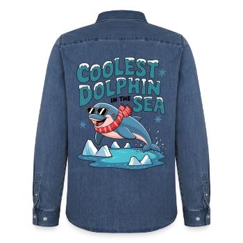 Le dauphin le plus cool de la mer - Chemise en denim homme bio Stanley/Stella - bleu moyen délavé  - Dos - AI Model Male 185 light (185cm)