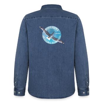 Urlaub reisen Freizeit - Männer Jeanshemd Organic von Stanley/Stella - verwaschenes Mittelblau  - Hinten - AI Model Male 185 light (185cm)