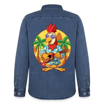 Lustige Hahn Cartoon Sommer Strand Sonnenbrille - Männer Jeanshemd Organic von Stanley/Stella - verwaschenes Mittelblau  - Hinten - AI Model Male 185 light (185cm)