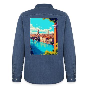 Vérone, Italie, Affiche de voyage vintage, WPA, Souvenir - Chemise en denim homme bio Stanley/Stella - bleu moyen délavé  - Dos - AI Model Male 185 light (185cm)