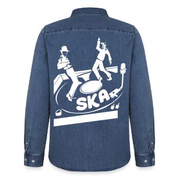 Funkensprühende Ska Bläsersektion - Männer Jeanshemd Organic von Stanley/Stella - verwaschenes Mittelblau  - Hinten - AI Model Male 185 light (185cm)