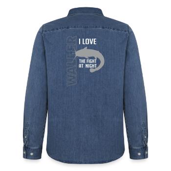 Waller fischen Nachtangeln Angler und Anglerin - Männer Jeanshemd Organic von Stanley/Stella - verwaschenes Mittelblau  - Hinten - AI Model Male 185 light (185cm)