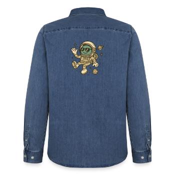 Bienvenue dans l’espace - Chemise en denim homme bio Stanley/Stella - bleu moyen délavé  - Dos - AI Model Male 185 light (185cm)