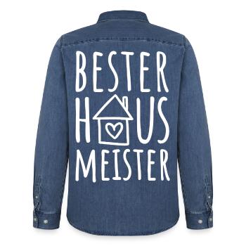 Bester Hausmeister - Männer Jeanshemd Organic von Stanley/Stella - verwaschenes Mittelblau  - Hinten - AI Model Male 185 light (185cm)