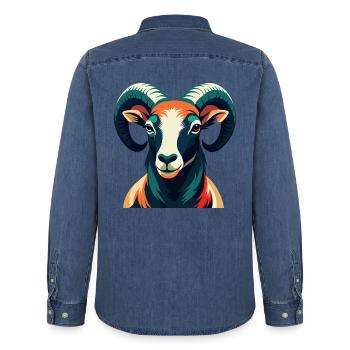Ram Cartoon Figur Buntes Haustier Tier - Männer Jeanshemd Organic von Stanley/Stella - verwaschenes Mittelblau  - Hinten - AI Model Male 185 light (185cm)