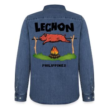 Lechon Philippines Cochon de lait Cebu Manille Cadeau - Chemise en denim homme bio Stanley/Stella - bleu moyen délavé  - Dos - AI Model Male 185 light (185cm)