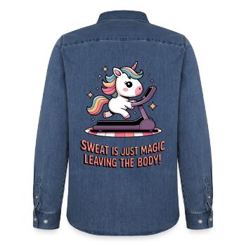 La transpiration est tout simplement magique en quittant le corps ! - Chemise en denim homme bio Stanley/Stella - bleu moyen délavé  - Dos - AI Model Male 185 light (185cm)
