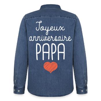 Joyeux Anniversaire Papa Cadeau Humour - Chemise en denim homme bio Stanley/Stella - bleu moyen délavé  - Dos - AI Model Male 185 light (185cm)