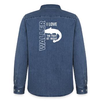 Waller fischen Nachtangeln Angler und Anglerin - Männer Jeanshemd Organic von Stanley/Stella - verwaschenes Mittelblau  - Hinten - AI Model Male 185 light (185cm)
