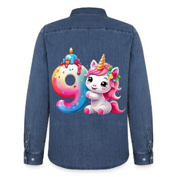 NUMÉRO 9 ANS LICORNE 9E ANNIVERSAIRE - Chemise en denim homme bio Stanley/Stella - bleu moyen délavé  - Dos - AI Model Male 185 light (185cm)