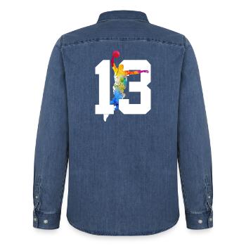 NUMÉRO 13 : 13E ANNIVERSAIRE DE BASKET-BALL - Chemise en denim homme bio Stanley/Stella - bleu moyen délavé  - Dos - AI Model Male 185 light (185cm)